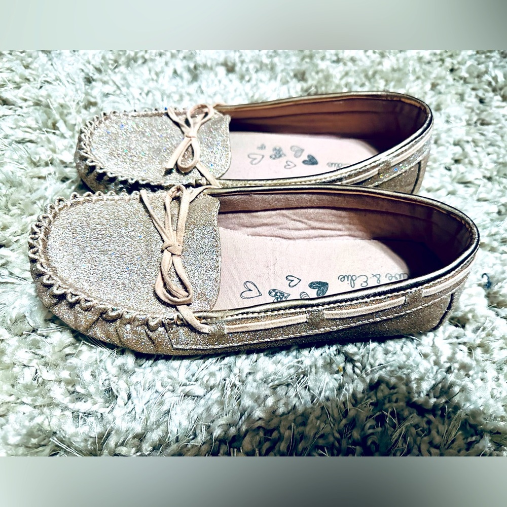 Rose gold glitter loafer flats